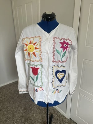1990s Gitano Large Women’s Button Up- Antibes France w Embroidery Multicolor - Image 1 of 4