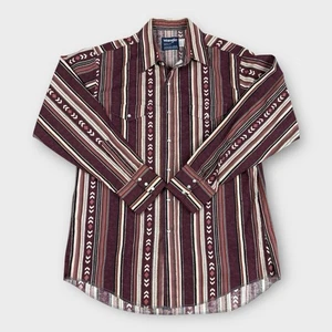 Wrangler Cowboy Cut Aztec Western Pearl Snap Shirt 16.5-34  X-Long Tails Maroon - Picture 1 of 7