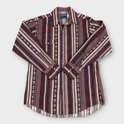 Wrangler Cowboy Cut Aztec Western Pearl Snap Shirt 16.5-34  X-Long Tails Maroon - Image 1 of 4