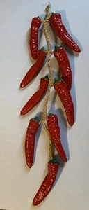 Large 9 Hanging Red Hot Chili Peppers Kitchen Decor On Rope Ceramic - Picture 1 of 10