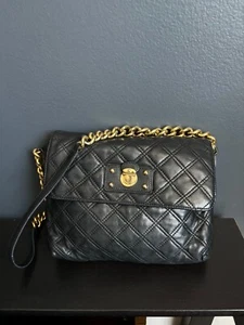 Marc Jacobs Quilted Black Leather Gold Chain Medium Shoulder Hand Bag Authentic - Picture 1 of 8