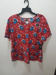 Womens Size XL Disneys Lilo And Stitch Christmas Medical Scrub Top Shirt NWT - Picture 1 of 4