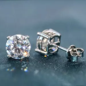 5ct Earrings White Gold & Gift Box Lab-Created Diamond Test Pass Round Cut VVS1 - Picture 1 of 6