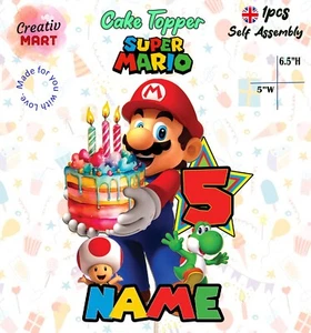 PERSONALISED Super Mario Themed Cake Topper Mario Yoshi Toad VIBRANT COLOURS New - Picture 1 of 2