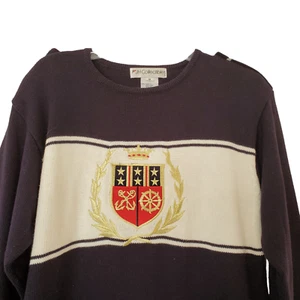 Vtg JH Collectibles Women's Pullover Sweater Crest Stars Size Medium Blue White - Picture 1 of 14