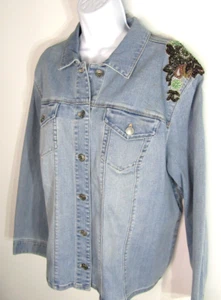 Chicos Embellished Floral Beads/Sequins Denim Jacket Size 4(20-22) - Picture 1 of 10