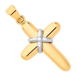 9CT HALLMARKED YELLOW & WHITE GOLD POLISHED KISS CROSS 25.5MM X 14.5MM (+ CHAIN) - Picture 1 of 6