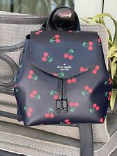 Kate Spade Lizzie Medium Flap Red Cherry Backpack Tote Bag Black Leather Purse