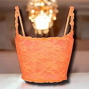 NWT SKIMS Stretch Lace Lightweight Sheer Adjustable Luxe Cami Neon Orange Medium - Picture 1 of 8