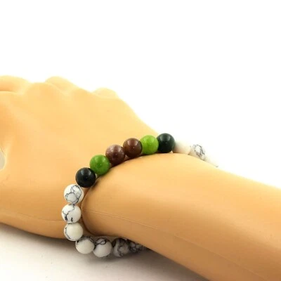 Armband Perlen Rubin + Peridot + Achat Schaum + Howlith - Bild 1 von 4
