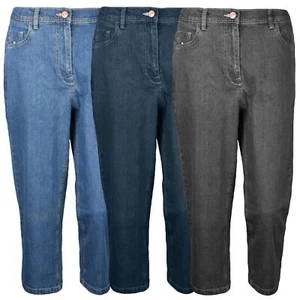 Women Ladies Denim Jeans Straight Leg Short Regular Fit Multi Pockets Trousers - Picture 1 of 13