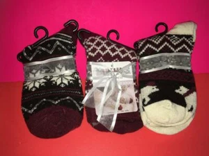 WOMEN MUK LUKS BOOT SOCKS GIFT SET 3 PAIRS BLACK RED ONE SIZE - Picture 1 of 5