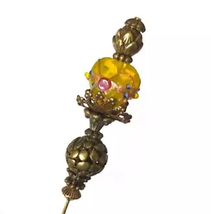 HUTNADEL mit GELBER Opal HOCHZEITSTORTE Glasperlen in Gold-Finish Fassung 6 Zoll - Bild 1 von 12