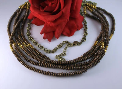 Gorgeous Joan Rivers 5 Strand Woood & Golden Facet Beaded  Necklace  CAT RESCUE - Image 1 of 2