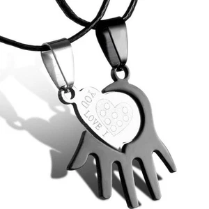 Collana doppio ciondolo Heart Hand pendente+laccetto cuore mano love you regalo - Foto 1 di 3