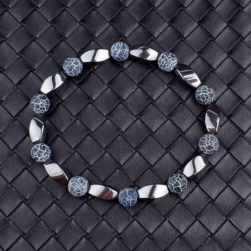 Bracelet de perles hématite et agate craquelée, sur mesure Homme femme enfant - Photo 1/1