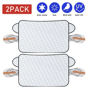 2PC Car Windshield Cover Protector Winter Snow Ice Rain Frost Guard Sun Shade - Picture 1 of 19