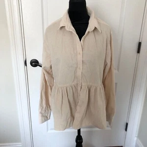 Camicia donna American Eagle beige velluto a coste con bottoni peplo taglia small nuova con etichetta - Foto 1 di 8