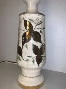 Vintage MCM Mid Century Modern Ceramic TALL DESK Table LAMP Unique Floral Gold - Picture 1 of 12