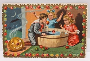 1909 Joys of Halloween Vintage Original Postcard Bobbing For Apples Taggart - Picture 1 of 13