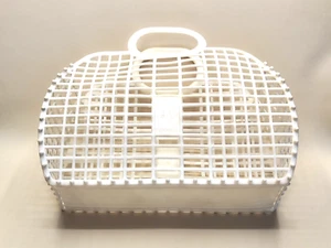 Vintage 60s Bag Basket White Plastic Beach Rockabilly Pin-Up Kitsch - Picture 1 of 13