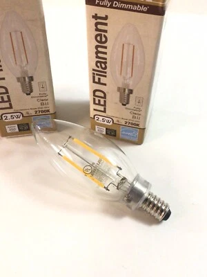 Qty 2 Bulbrite 2.5W Clear Filament LED Light Bulb Candelabra Base E12 Dimmable - Image 1 of 3