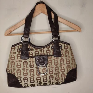 Etienne Aigner Schultertasche geflochtenes Logo braun Leder Damen Handtasche - Bild 1 von 14