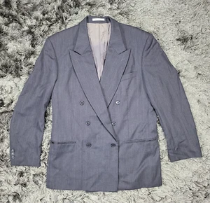 YSL Yves Saint Laurent Blazer Jacket Mens 44R Gray Wool Formal Double Breasted - Picture 1 of 20
