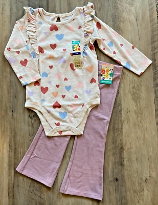 Girl's 24 Months 2T Hearts Long Sleeve Shirt Purple Pants Garanimals Outfit, NWT - Image 1 of 4