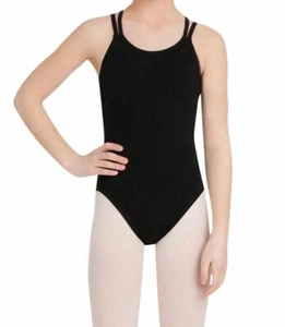 New $60 Capezio Girl's Black Classic Double Strap Camisole Leotard Size Large - Picture 1 of 4