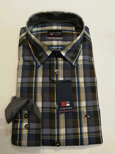 Jupiter  Hemd Langarm Kentkragen  Grau Blau Kariert Gr. 6XL 53/54 - Bild 1 von 5