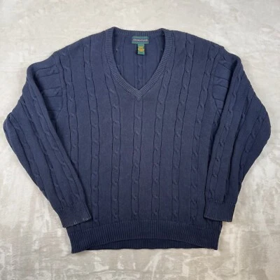 Suéter De Colección Años 90 Izod Tejido con Cable Para Hombre Cuello en V Azul Marino De Gran Tamaño Preppy Tenis Foto 1 de 4