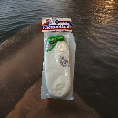 VTG Racquetball Socks Spalding Ankle Acrylic Green Pom Pom Size 8-11 1980's - Image 1 of 4