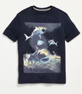 Old Navy Kids Size Large (10-12) Short Sleeve Tee T-Shirt .. Shark Astronaut NWT - Picture 1 of 3
