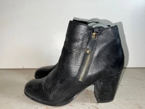ALDO WOMEN'S BLACK LEATHER ZIP UP BLOCK HEEL ANKLE BOOTS UK 5.5 EUR 38.5 BT177 - Picture 1 of 7