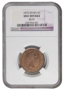 5 CÉNTIMOS 1875 GIRADA 20 º CARLOS VII PRETENDIENTE NGC UNC DETAILS ESPAÑA SPAIN - Imagen 1 de 2
