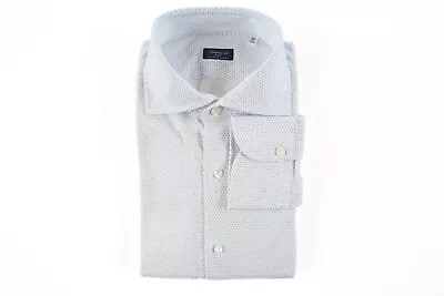 NWT FINAMORE 1925 White Lt Blue Polka Dot Cotton Spread Collar Dress Shirt 17 43 - Image 1 of 4