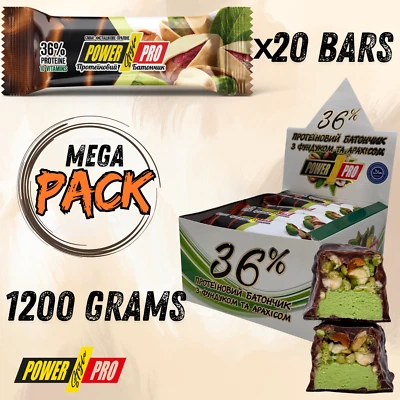 POWER PRO STYLE Protein Bars with Nuts (Pistachios) - 36% Protein, High Protein Snack, Low Sugar