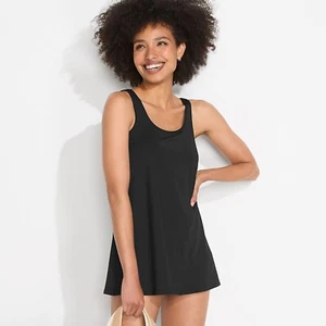 New Lands' End Plus Size Large Scoop Neck Mini Swim Dress Swimsuit Black 2X - Picture 1 of 7