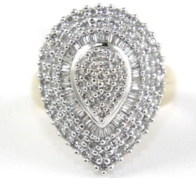 Anillo fino bailarina redondo y baguette con racimo de diamantes pera oro amarillo de 10 k 1,22 quilates Foto 1 de 4