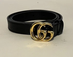 Gucci GG Marmot Thin Leather Belt With Gold Buckle Size 4 26 80 Womens - Picture 1 of 3