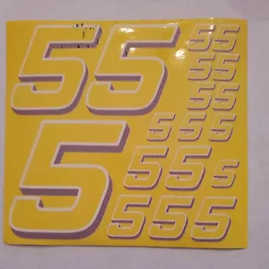 Yellow w/ white/lavender #5's Racing Vinyl Decal Sheet 1/10-1/12 defective BOX D - Picture 1 of 11