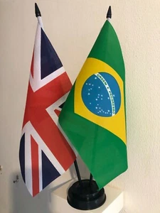UNION JACK AND BRAZIL TABLE FLAG TWIN SET 9X6" 22.5cm x 15cm - Picture 1 of 1