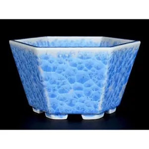 Japanese bonsai pot HEIAN SENZAN Hexagonal shape W13.5cm H8cm Light blue Glazed - Picture 1 of 24