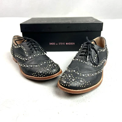 Steven Madden Goldey Zapatos Oxford Negro Estrás Embellecido Cuero Mujer 7M Foto 1 de 4