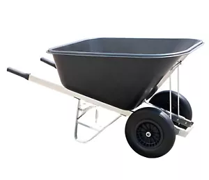 Heavy-Duty PUNCTURE PROOF Wheelbarrow 200 Litre Twin Wheel Durable Plastic Tub - Picture 1 of 19
