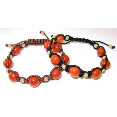 Coral Ball Beads Hemp Macrame Bracelet With 18k Gold - Image 1 of 3