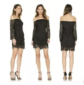NEW Bardot Flora Lace Off The Shoulder Long Sleeves Mini Dress Black Size XS - Picture 1 of 12