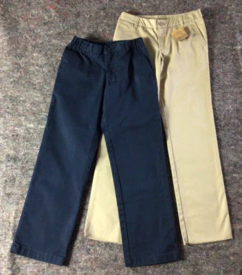 2 Lands End Girls Chino School Uniform  Dress Pants Tan & Blue  Size 8 - Image 1 of 4