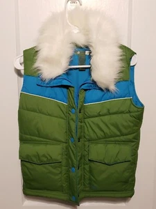 Split Puffy Skiweste grün blau weiß Kunstfell abnehmbarer Kragen Damen Small - Bild 1 von 14